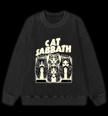 Cat Sabbath Rockers Vintage Washed 100% Cotton Sweatshirt