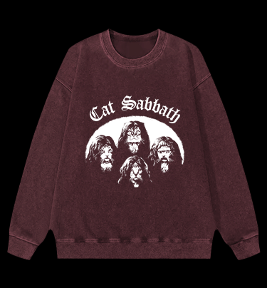 Cat Sabbath Vintage Washed 100% Cotton Sweatshirt