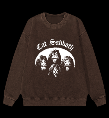 Cat Sabbath Vintage Washed 100% Cotton Sweatshirt