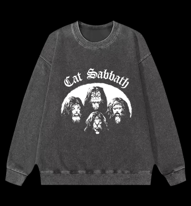 Cat Sabbath Vintage Washed 100% Cotton Sweatshirt
