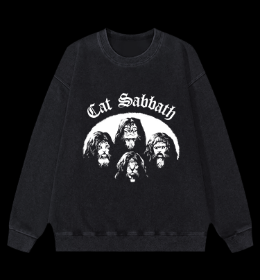 Cat Sabbath Vintage Washed 100% Cotton Sweatshirt