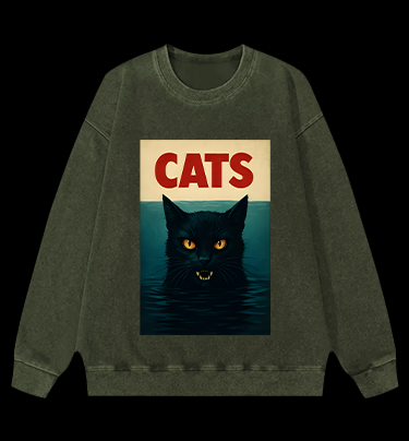 Cat In Water Surprise Vintage Washed 100% Cotton Sweatshirt