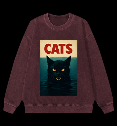 Cat In Water Surprise Vintage Washed 100% Cotton Sweatshirt