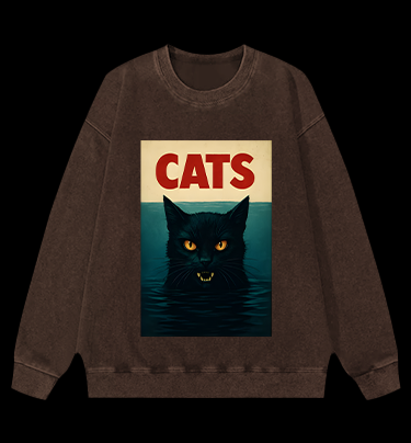Cat In Water Surprise Vintage Washed 100% Cotton Sweatshirt