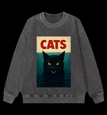 Cat In Water Surprise Vintage Washed 100% Cotton Sweatshirt