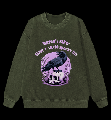 Raven's Skull Fashion Vintage Washed 100% Cotton Sweatshirt