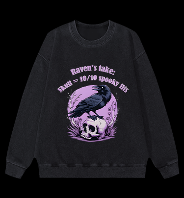 Raven's Skull Fashion Vintage Washed 100% Cotton Sweatshirt