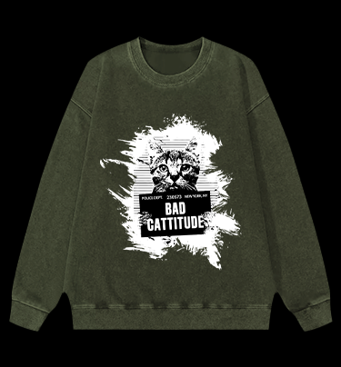 Mugshot Cat Fun Vintage Washed 100% Cotton Sweatshirt