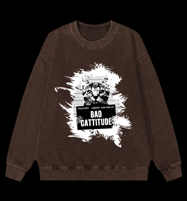 Mugshot Cat Fun Vintage Washed 100% Cotton Sweatshirt