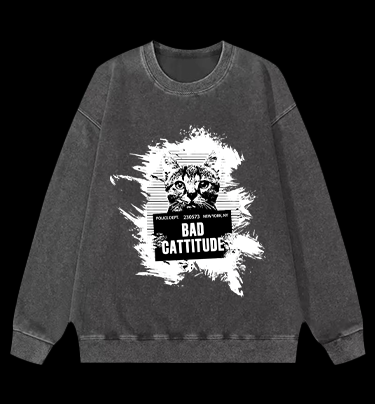 Mugshot Cat Fun Vintage Washed 100% Cotton Sweatshirt