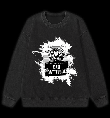 Mugshot Cat Fun Vintage Washed 100% Cotton Sweatshirt