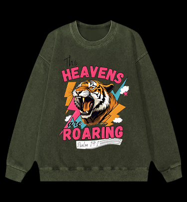 Tiger's Heavenly Roar Vintage Washed 100% Cotton Sweatshirt