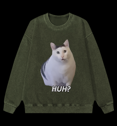 Cat's Huh Reaction Vintage Washed 100% Cotton Sweatshirt