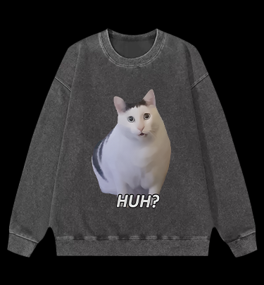 Cat's Huh Reaction Vintage Washed 100% Cotton Sweatshirt