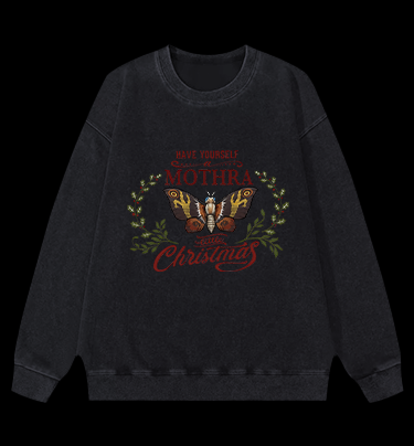 Mothra's Christmas Vintage Washed 100% Cotton Sweatshirt
