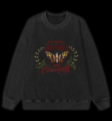 Mothra's Christmas Vintage Washed 100% Cotton Sweatshirt
