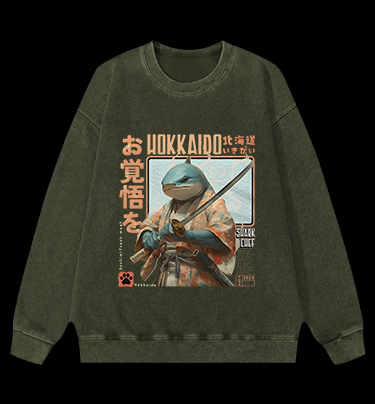 Samurai Shark Chef Vintage Washed 100% Cotton Sweatshirt