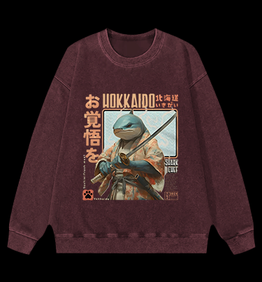 Samurai Shark Chef Vintage Washed 100% Cotton Sweatshirt