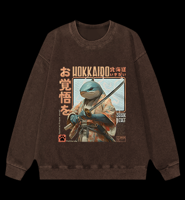 Samurai Shark Chef Vintage Washed 100% Cotton Sweatshirt