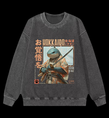 Samurai Shark Chef Vintage Washed 100% Cotton Sweatshirt