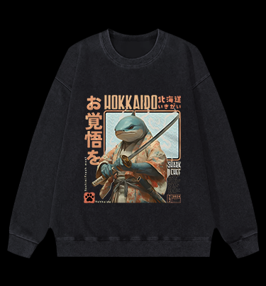 Samurai Shark Chef Vintage Washed 100% Cotton Sweatshirt