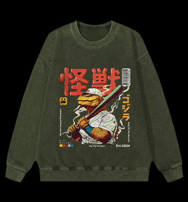 Monster Bat Swinger Vintage Washed 100% Cotton Sweatshirt