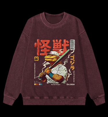 Monster Bat Swinger Vintage Washed 100% Cotton Sweatshirt