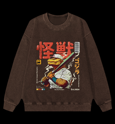 Monster Bat Swinger Vintage Washed 100% Cotton Sweatshirt