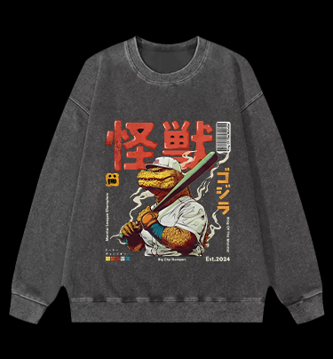 Monster Bat Swinger Vintage Washed 100% Cotton Sweatshirt