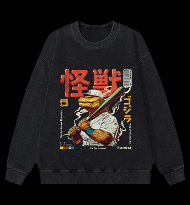 Monster Bat Swinger Vintage Washed 100% Cotton Sweatshirt