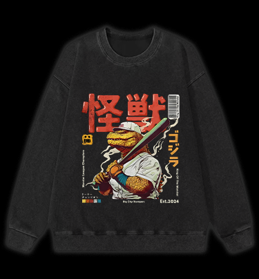 Monster Bat Swinger Vintage Washed 100% Cotton Sweatshirt