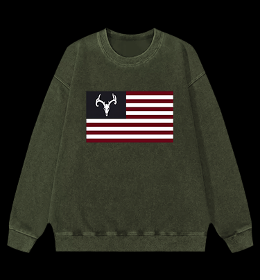 Deer Skull Flag Vintage Washed 100% Cotton Sweatshirt