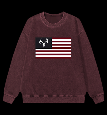 Deer Skull Flag Vintage Washed 100% Cotton Sweatshirt