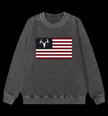Deer Skull Flag Vintage Washed 100% Cotton Sweatshirt
