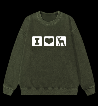 I Love Deer Icons Vintage Washed 100% Cotton Sweatshirt