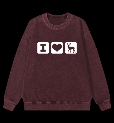 I Love Deer Icons Vintage Washed 100% Cotton Sweatshirt