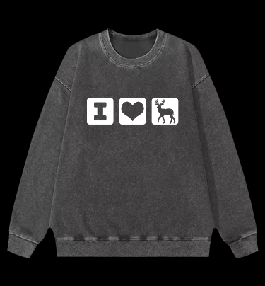 I Love Deer Icons Vintage Washed 100% Cotton Sweatshirt