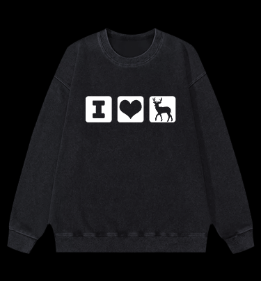 I Love Deer Icons Vintage Washed 100% Cotton Sweatshirt