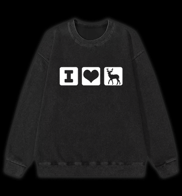 I Love Deer Icons Vintage Washed 100% Cotton Sweatshirt