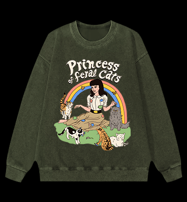 Cat Princess Fun Vintage Washed 100% Cotton Sweatshirt