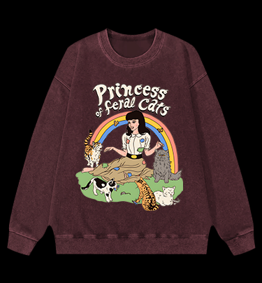 Cat Princess Fun Vintage Washed 100% Cotton Sweatshirt