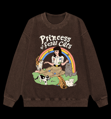 Cat Princess Fun Vintage Washed 100% Cotton Sweatshirt