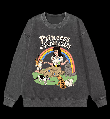 Cat Princess Fun Vintage Washed 100% Cotton Sweatshirt
