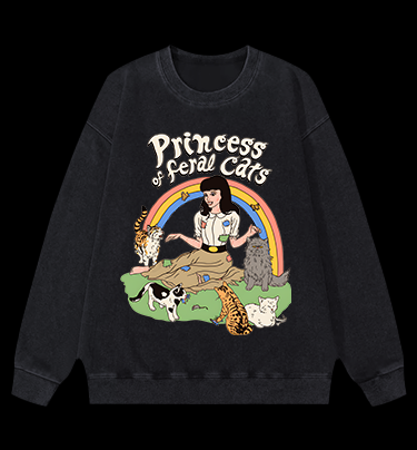 Cat Princess Fun Vintage Washed 100% Cotton Sweatshirt