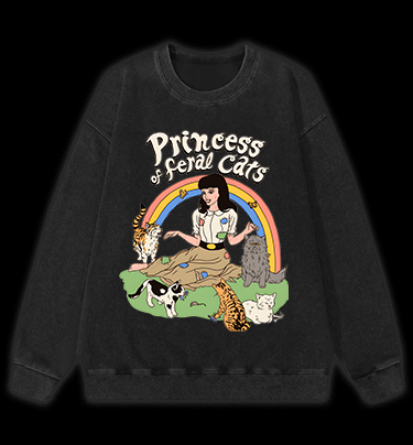 Cat Princess Fun Vintage Washed 100% Cotton Sweatshirt