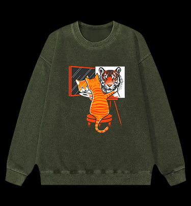 Cat's Tiger Illusion Vintage Washed 100% Cotton Sweatshirt