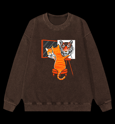 Cat's Tiger Illusion Vintage Washed 100% Cotton Sweatshirt
