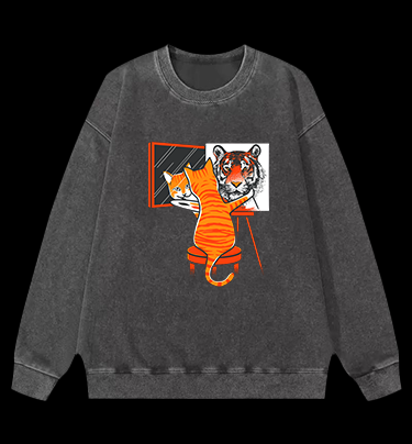 Cat's Tiger Illusion Vintage Washed 100% Cotton Sweatshirt
