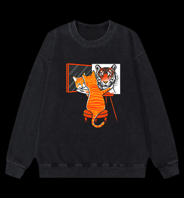 Cat's Tiger Illusion Vintage Washed 100% Cotton Sweatshirt