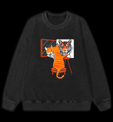 Cat's Tiger Illusion Vintage Washed 100% Cotton Sweatshirt